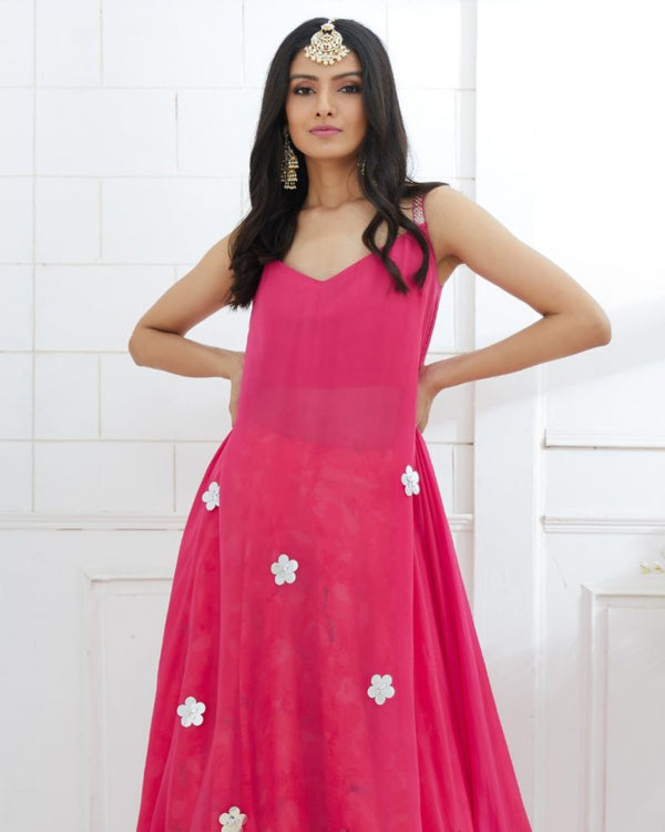 Fuchsia Embroidered Printed Lehenga set