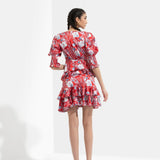 Ajisai Printed Front Tie Up Top With Skirt
