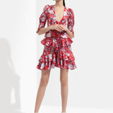 Ajisai Printed Front Tie Up Top With Skirt