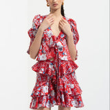 Ajisai Printed Front Tie Up Top With Skirt