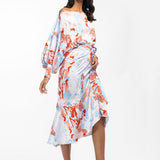 Satin Printed Off Shoulder Top With Wrap Skirt