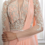Peach Drape Dori Embroidered Saree