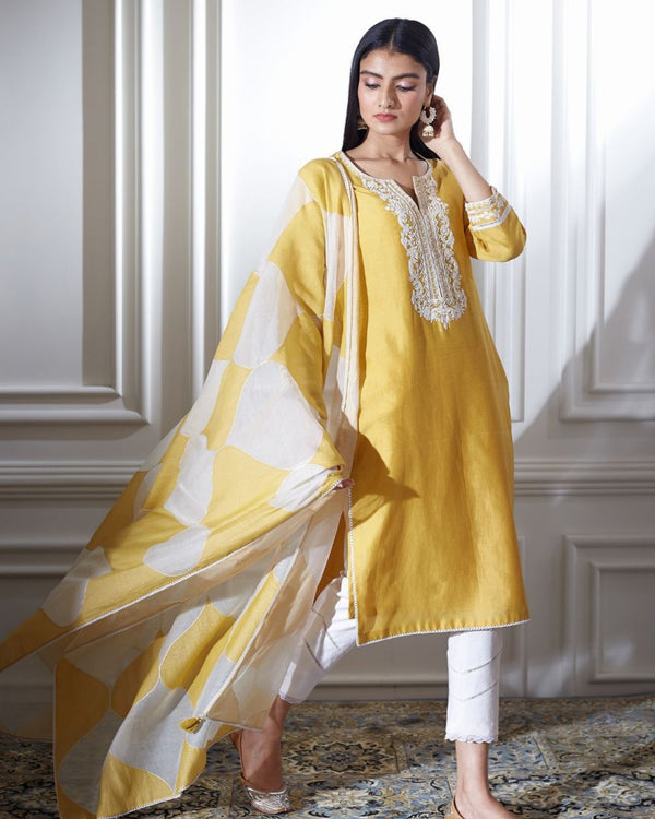 Yellow Dori Embroidered Kurta Set
