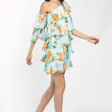 Green Chiffon Tiered Mini Dress