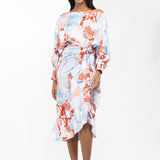 Satin Printed Off Shoulder Top With Wrap Skirt