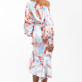 Satin Printed Off Shoulder Top With Wrap Skirt
