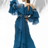 Sapphire Blue Drape Sari