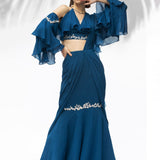 Sapphire Blue Drape Sari