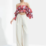 Ajisia Printed Cold Shoulder Top With Trouser