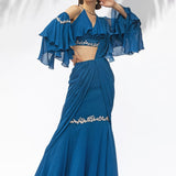 Sapphire Blue Drape Sari