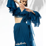 Sapphire Blue Drape Sari
