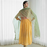 Yoke Kurta With Printed Pants And Dupatta