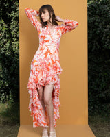 Maple leaves Printed wrap dress
