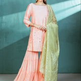 Peach Chanderi Kurta Sharara Set