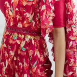 Rani Pink Printed Ruffle Saree