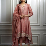 Dusty Pink Embroidered High Low Kurta Set