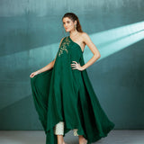 Emerald Green Crepe Kaftan Pant Set