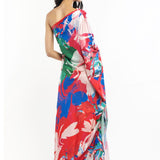 Satin Printed One Shoulder Kaftan