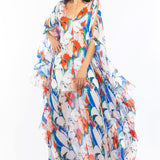 Tropical Ivory Blue Kaftan Dress