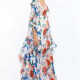 Tropical Ivory Blue Kaftan Dress