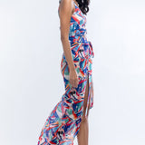 Lycra Printed Bodysuit With Chiffon Wrap