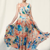Printed Tier Skirt With Draped Crop Top
