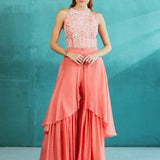 Pink Chanderi Enbroidered Kurta With Sharara
