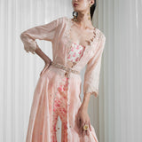 Jacket-sharara set with printed blouse