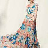 Printed Tier Skirt With Draped Crop Top