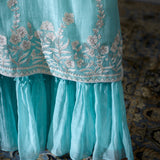 Aqua embroidered kurta with sharara