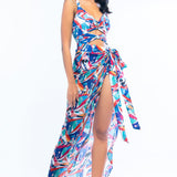 Lycra Printed Bodysuit With Chiffon Wrap
