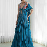 Drape Saree Set With Frill And Flares