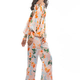 Chiffon Printed Smocking Top and Pants