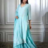 Aqua embroidered kurta with sharara