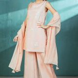 Salmon Organza Foil Printed Kurta Pallazo Set