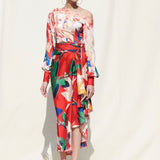 Printed Crepe Satin Top With Wrap Skirt