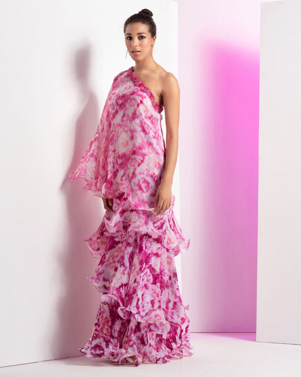 Faded Floral Off-shoulder Maxi Dress