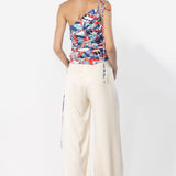 Satin Off Shoulder Rooshed Top With Pants