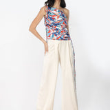 Satin Off Shoulder Rooshed Top With Pants