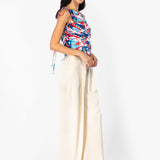 Satin Off Shoulder Rooshed Top With Pants