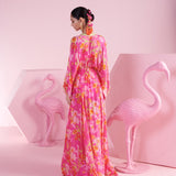 Floral Cluster Pink Kaftan Dress with Bralette
