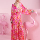 Floral Cluster Pink Kaftan Dress with Bralette