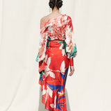 Printed Crepe Satin Top With Wrap Skirt