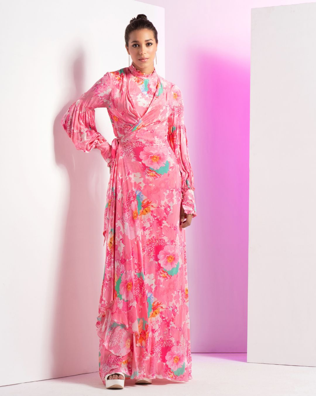 Lush Pink Wrap Maxi Dress