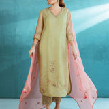 Pista Green Tissue Chanderi Kurta Pant Set