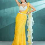 Yellow Chiffon Draped Saree Set