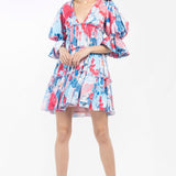Satin Printed Short Tiered Dress