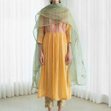 Yoke Kurta With Printed Pants And Dupatta