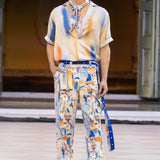 Printed Denim Twill Trouser with Belt