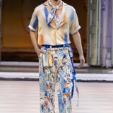 Printed Denim Twill Trouser with Belt